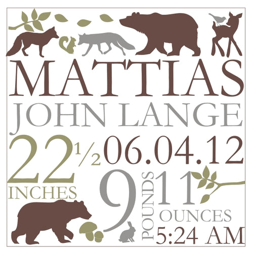 Woodland Forest Canvas Birth Announcement