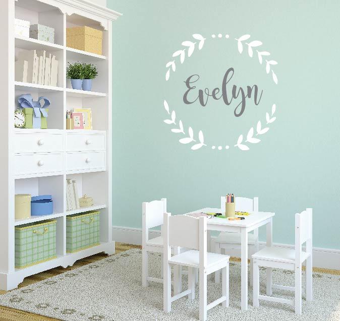 Two color Laurel Leaf Frame Personalized Wall Decal
