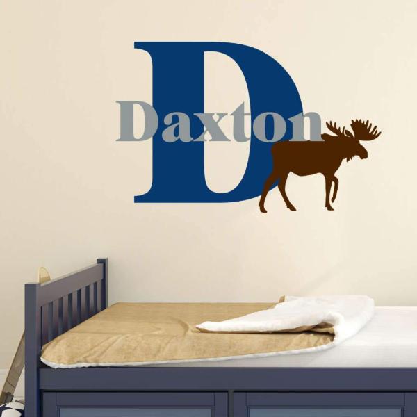 Woodland Moose Inital and Name Large Kids Wall Decal