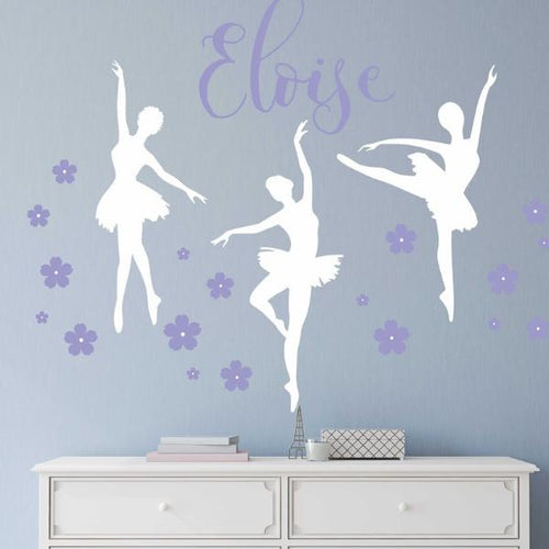 Dancing Ballerina Trio Name Kids Wall Decal