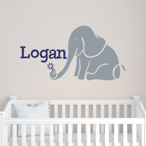 Elephant and Flower Name Kids Wall Decal