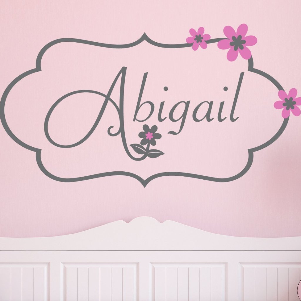 Daisy Lilly Floral Personalized Name Frame Kids Wall Decal