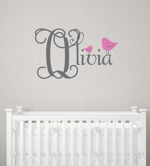 Cute Birdie Dreams Personalized Name Kids Wall Decal