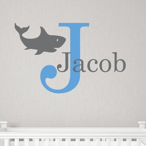 Shark Monogram and Name Decal Kids Wall Decal