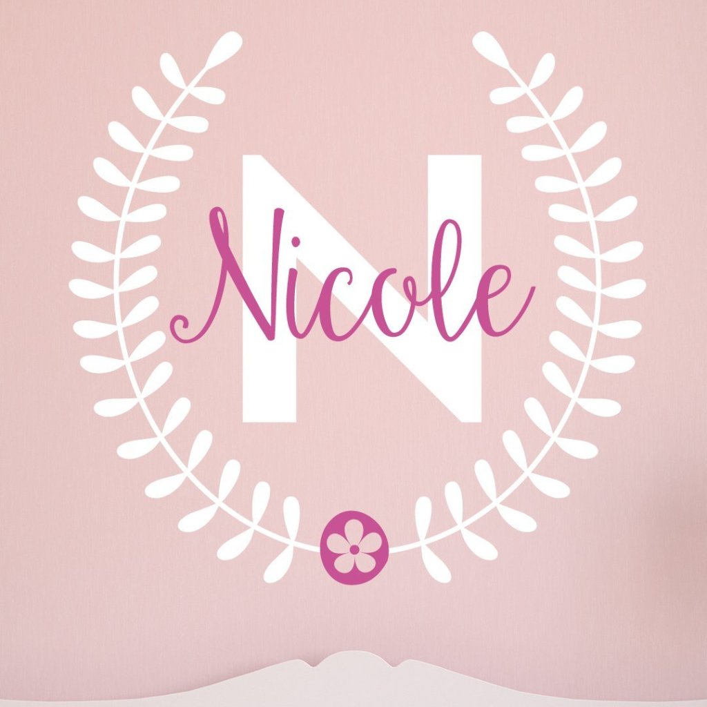 Pretty Flower Laurel Leaf Personalized Name Kids Wall Decal
