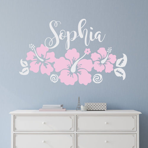 Moana Inspired Three Hibiscus Flowers with Name Kids Wall