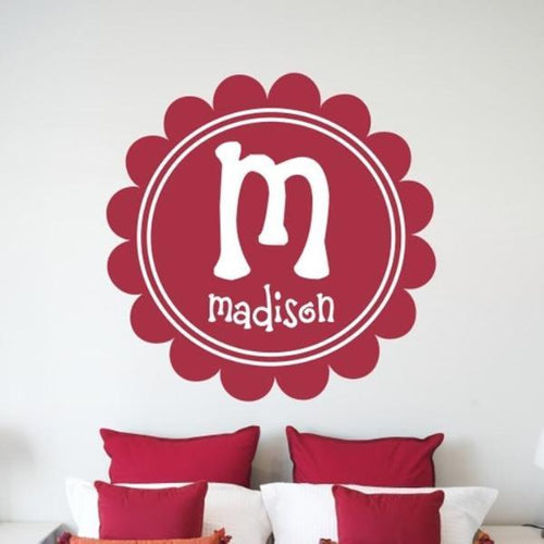 Scalloped Name Monogram Personalized Wall Decal