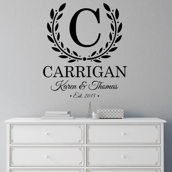 Laurel Leaf Monogram Personalized Wall Decal
