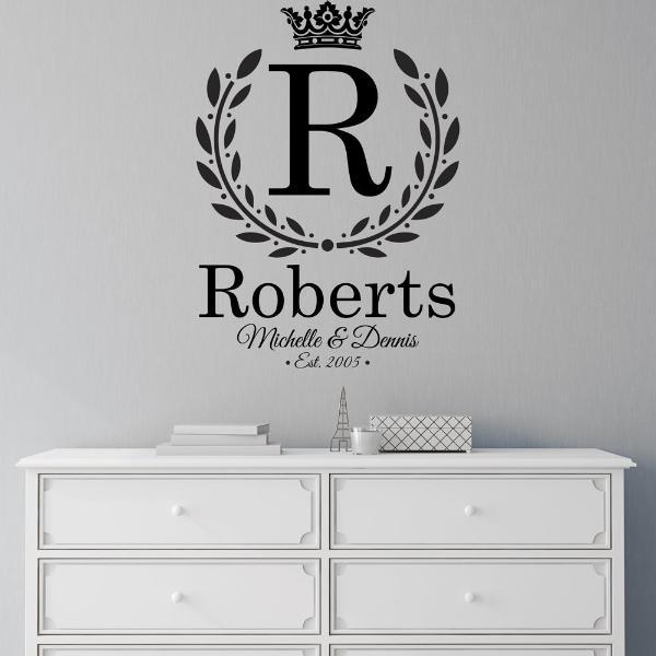 Crown Laurel Leaf Monogram Personalized Wall Decal
