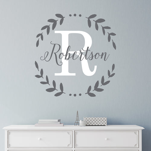 Family Name Laurel Leaf Monogram Wall Sticker