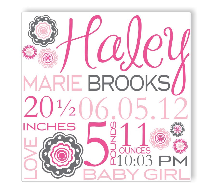 Blushing Blooms Canvas Birth Announcement
