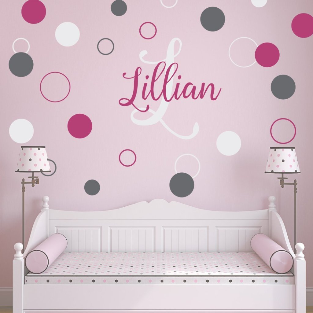 Dots and Circles Script Name and Monogram Kids Wall Decal