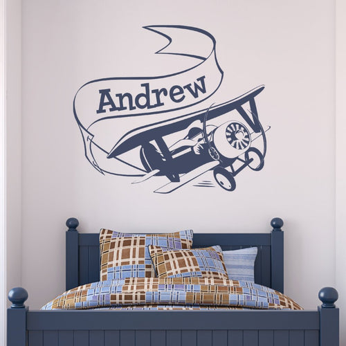 Adventure Plane with Personalized Name Banner Kids Wall Decal