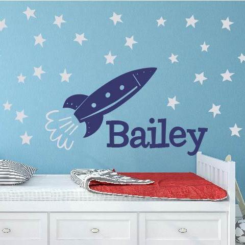 Space Star Rocket Name Kids Wall Decal