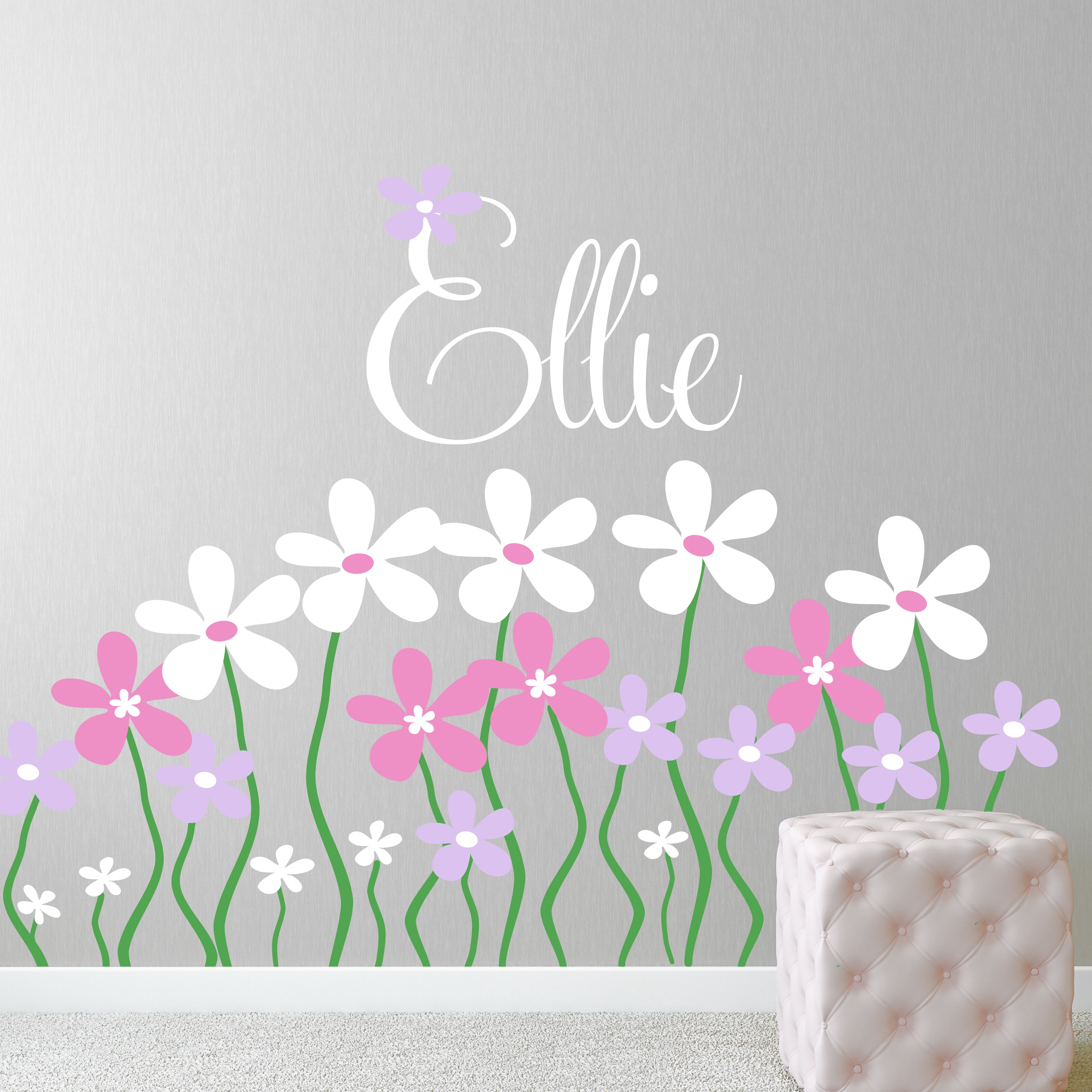 Field of Flowers Personalized Kids Name Wall Decal