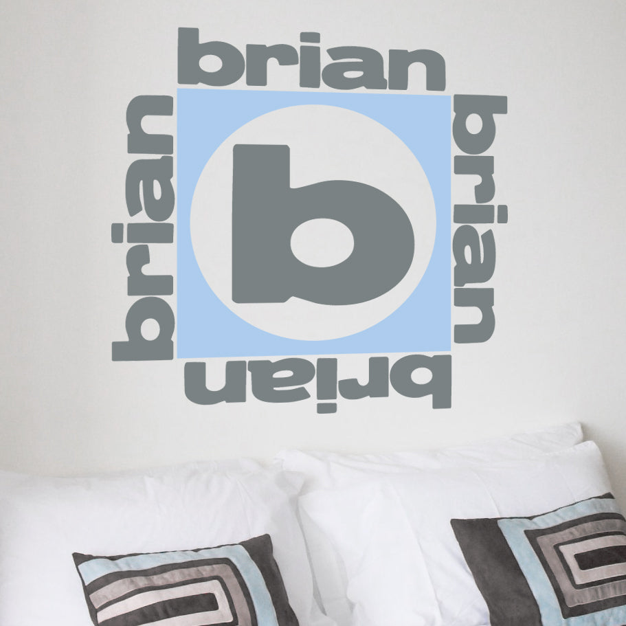 Square Name and Monogram Kids Wall Decal