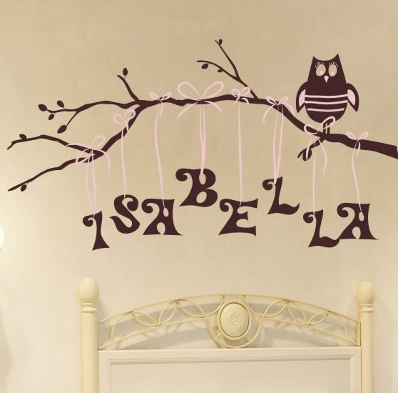 Girl Owl on Branch Personalized Kids Wall Decal