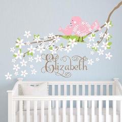 Blossoms Birds Tree Branch Name Kids Wall Decal