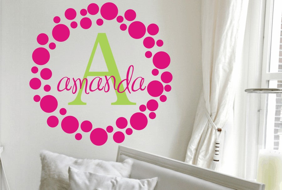 Polka Dots Frame Personalized Name Kids Wall Decal