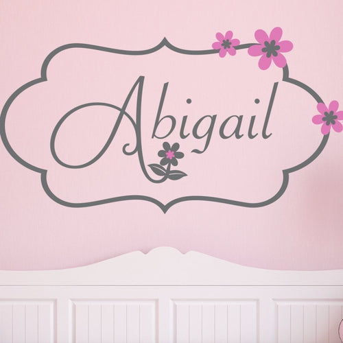 Daisy Lilly Floral Personalized Name Frame Kids Wall Decal