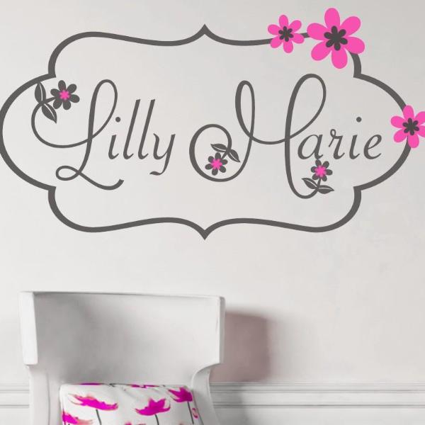 Daisy Lilly Floral Personalized Name Frame Kids Wall Decal