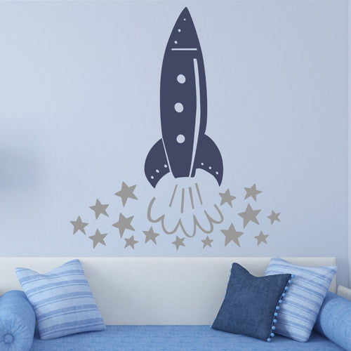 Rocket and Stars Kids Wall Decal