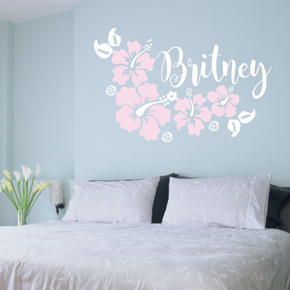 Moana Inspired Four Hibiscus Flowers with Name Kids Wall