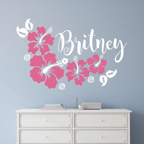 Moana Inspired Four Hibiscus Flowers with Name Kids Wall