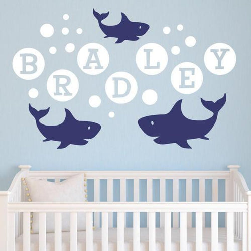 Shark Family Bubbles Personalized Sea Kids Wall Decals