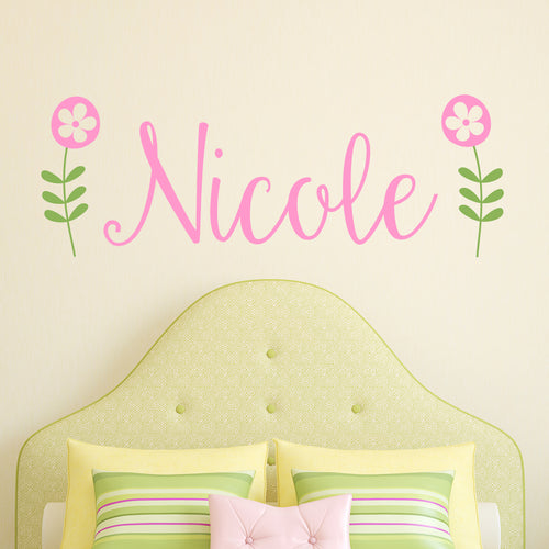 Retro Flower Personalized Name Kids Wall Decal
