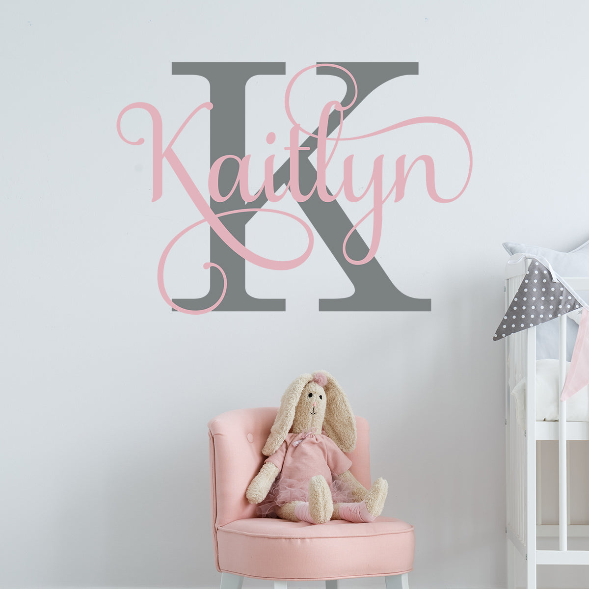 Swirly Girl Name with Initial Personalized Wall Decal