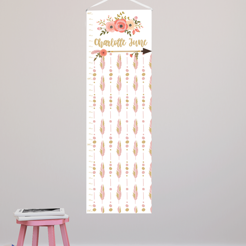 Personalized Blooms and Feathers Canvas Growth Chart