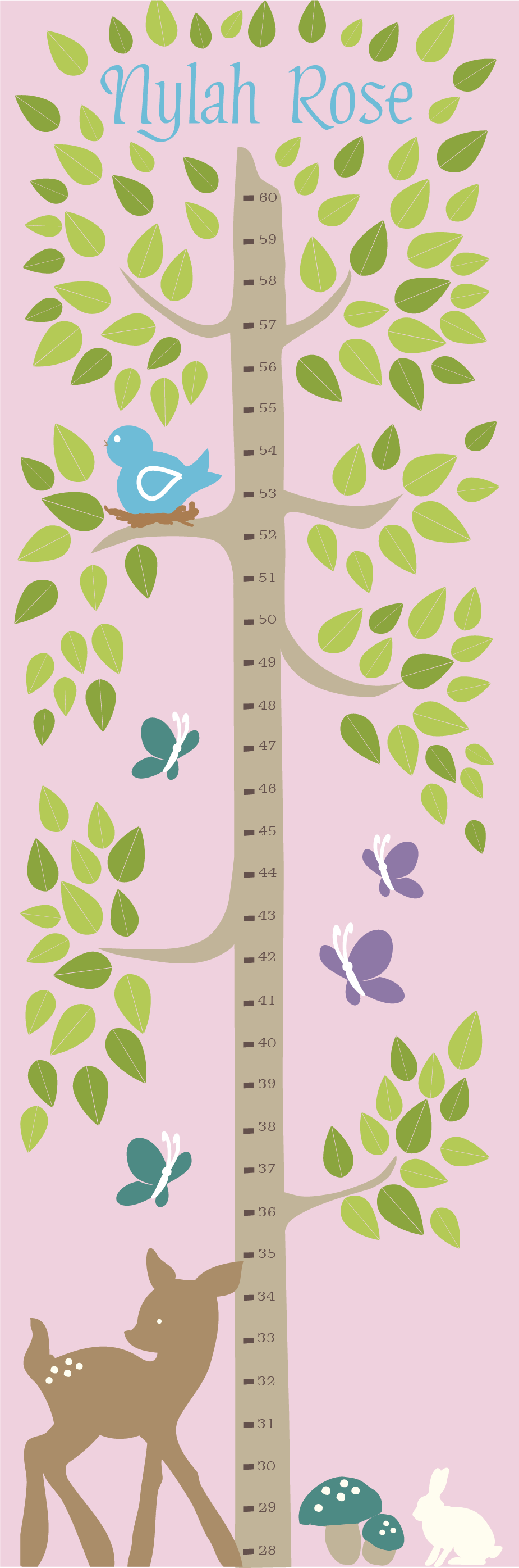Personalized Tree with Animals Canvas Growth Chart