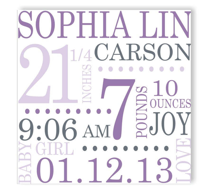 Lovely Lilac Canvas Birth Announcement