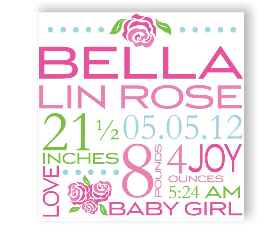 Roses Canvas Birth Announcement
