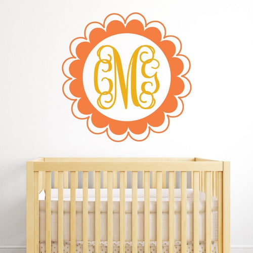 Scalloped Edge Fancy Monogram Personalized Wall Decal
