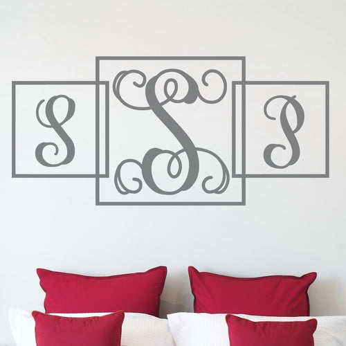 Three Square Fancy Monogram Personalized Wall Decal