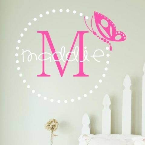 Butterfly Dots Monogram Personalized Wall Decal