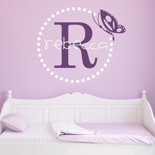 Butterfly Dots Monogram Personalized Wall Decal
