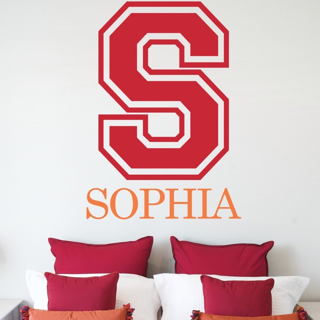 Girl Collegiate Initial with Name Personalized Wall Decal