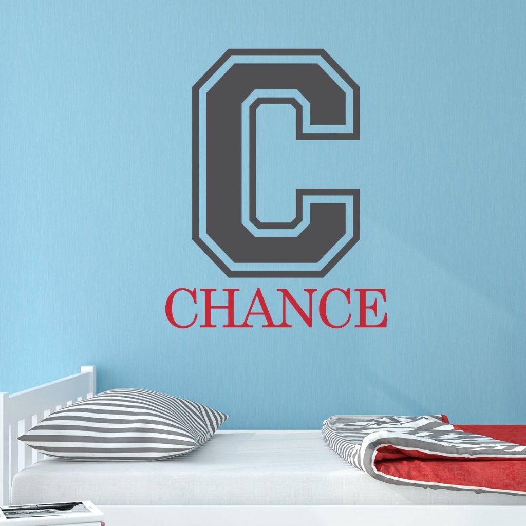Boy Collegiate Initial with Name Personalized Wall Decal