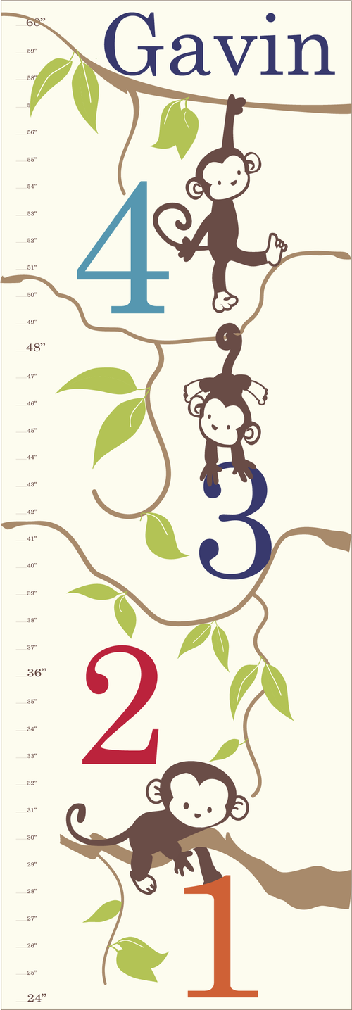 Personalized Boy Monkey Canvas Growth Chart