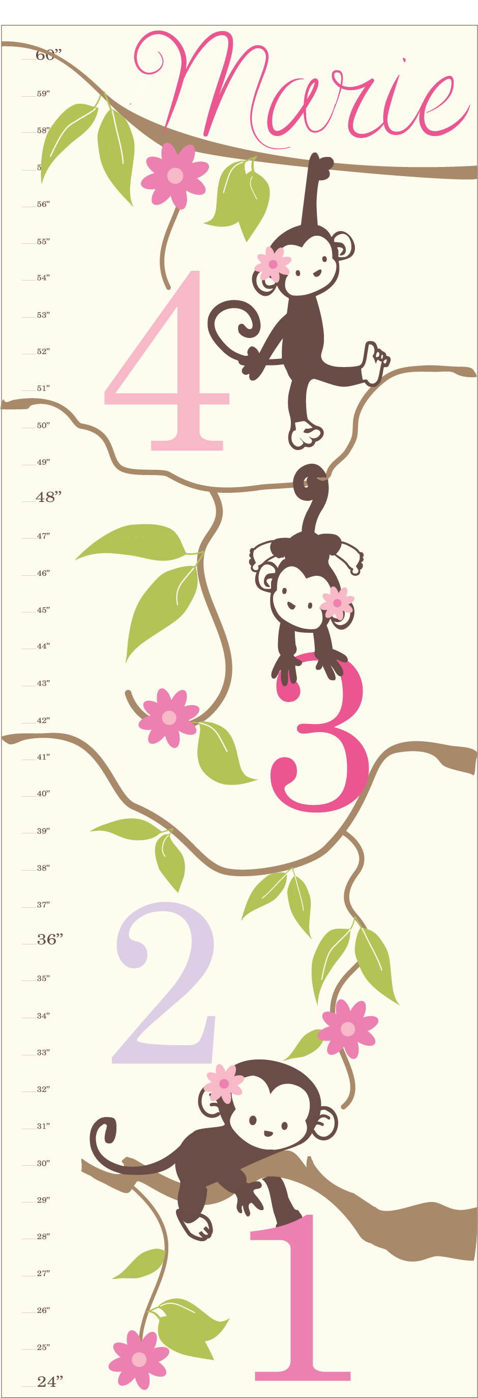 Personalized Girl Monkey Canvas Growth Chart